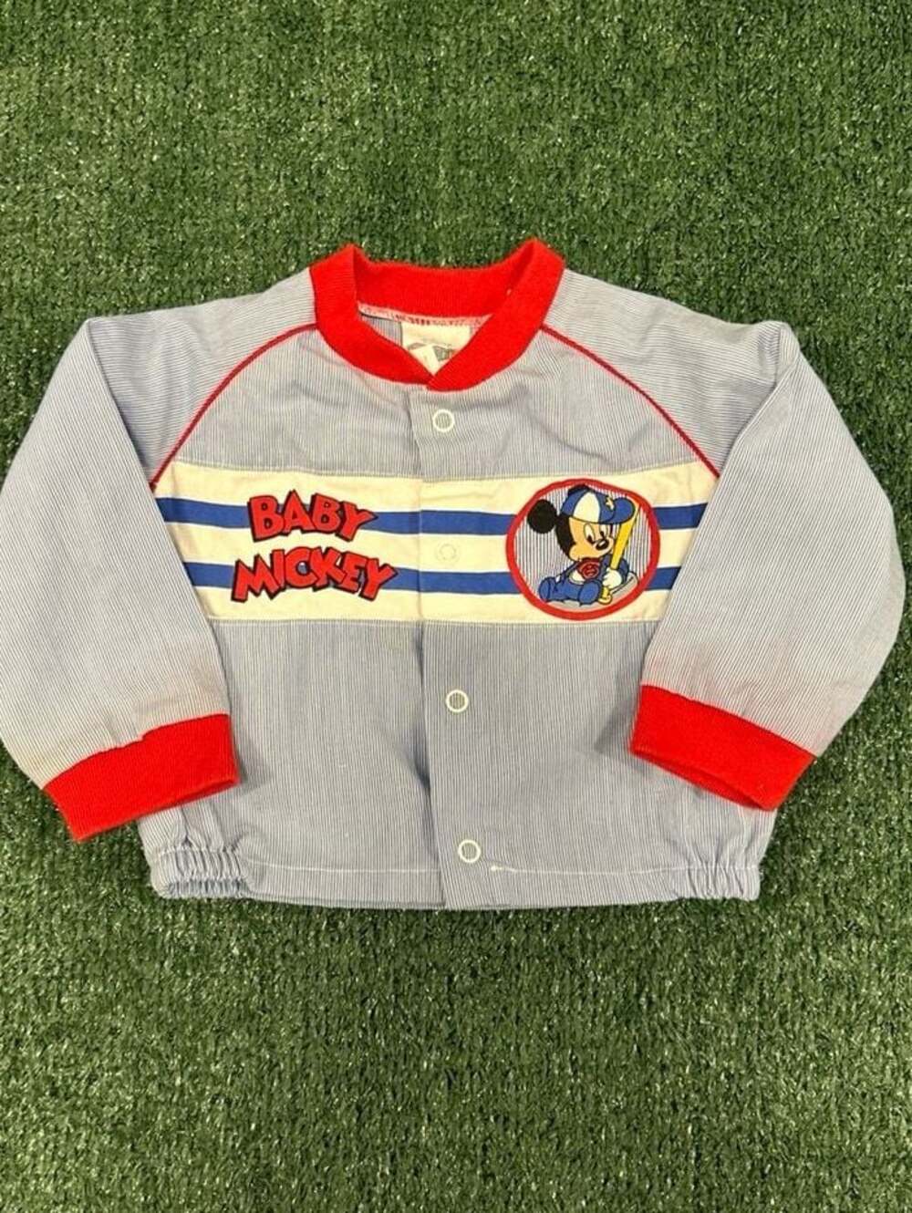 Vintage 1980s Disney Babies Mickey Mouse Baseball Varsity Snap Jacket Newborn-6M